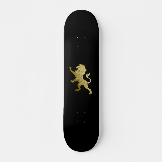 Golden Royal Lion on Black  Skateboard (Front)