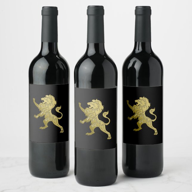 Golden Royal Lion on Black  Wine Label (Bottles)
