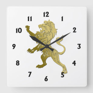 Golden Royal Lion Square Wall Clock
