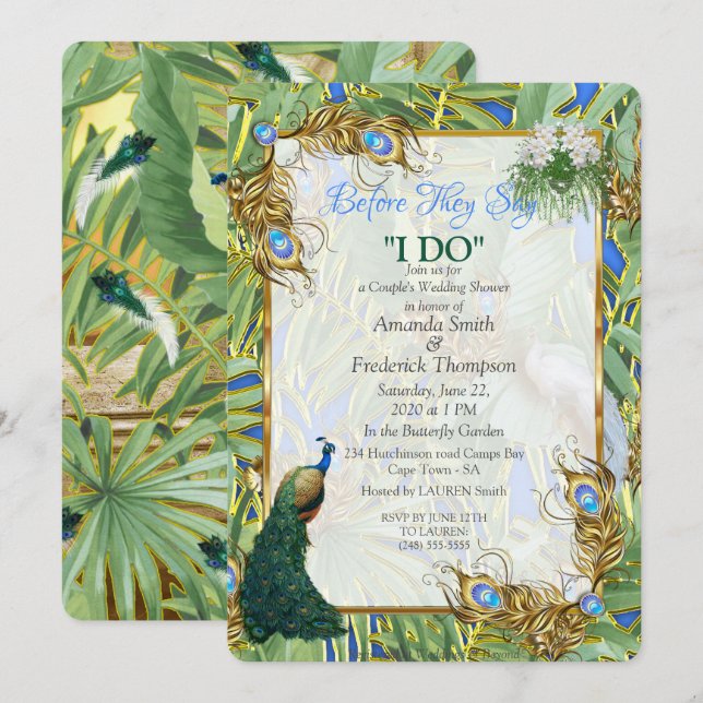 Golden Royal Peacock Feathers Invitation (Front/Back)