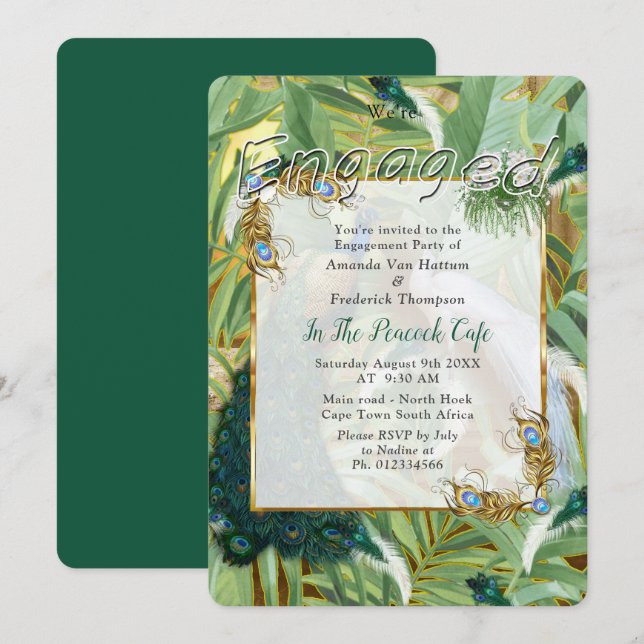 Golden Royal Peacock Feathers Invitation (Front/Back)