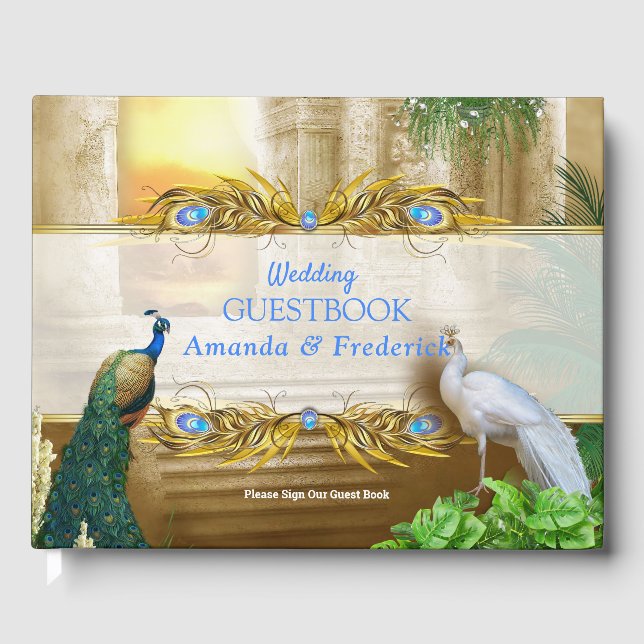 Golden Royal Peacock Temple Dreams Guest Book (Front)