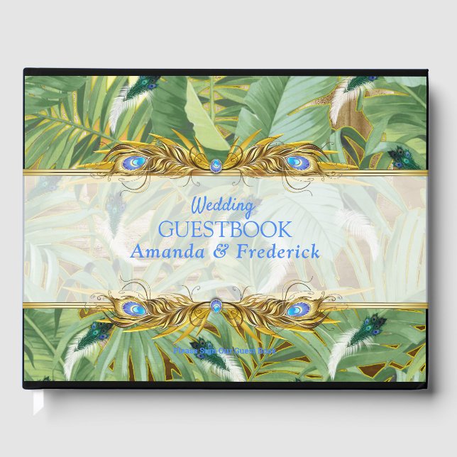 Golden Royal Peacock Temple Dreams Guest Book (Front)