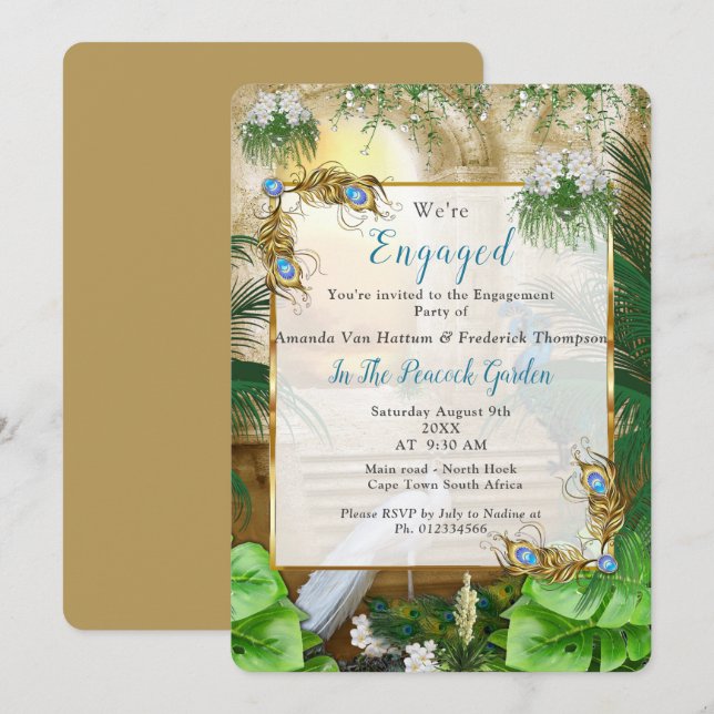 Golden Royal Peacock Temple Dreams Invitation (Front/Back)