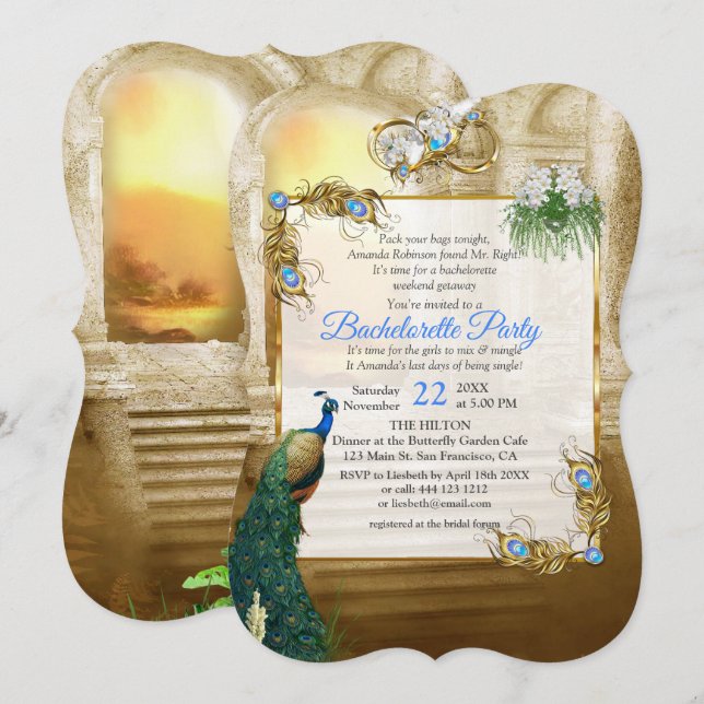 Golden Royal Peacock Temple Dreams Invitation (Front/Back)