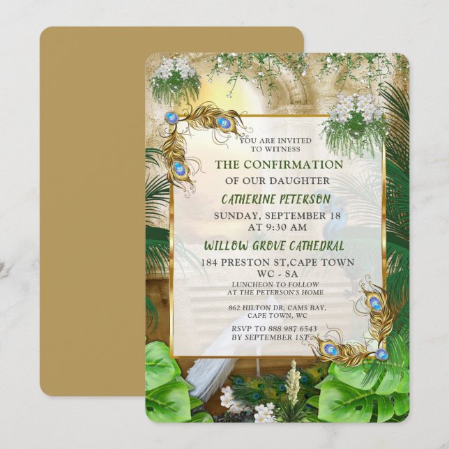 Golden Royal Peacock Temple Dreams Invitation (Front/Back)
