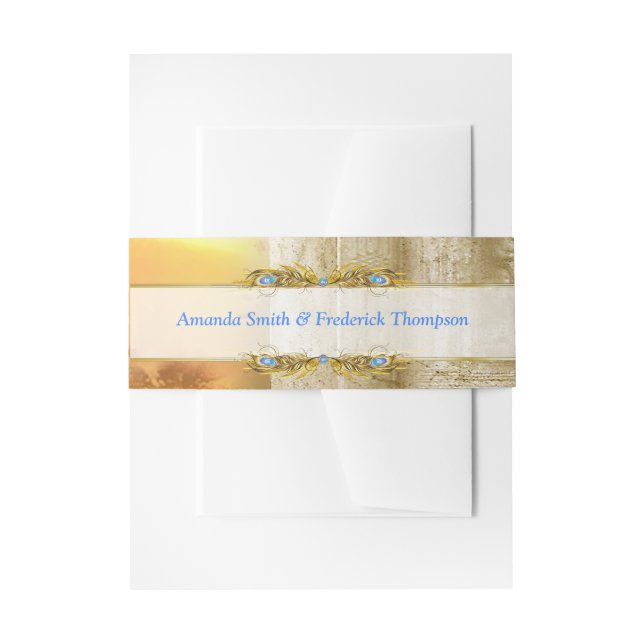 Golden Royal Peacock Temple Dreams Invitation Belly Band (Front Example)