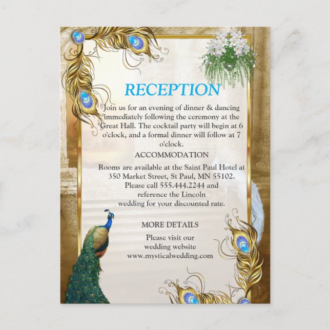 Golden Royal Peacock Temple Wedding Dreams Announcement Postcard (Front)