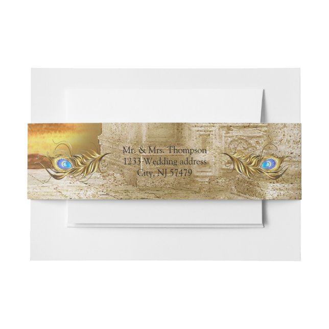 Golden Royal Peacock Temple Wedding Dreams Invitation Belly Band (Front Example)