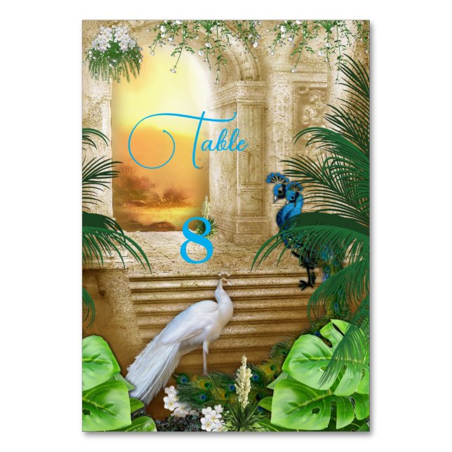 Golden Royal Peacock Temple Wedding Dreams Table Number (Front)