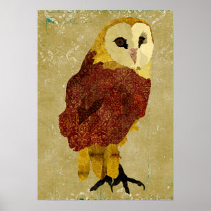 Golden Ruby Owl Art Poster