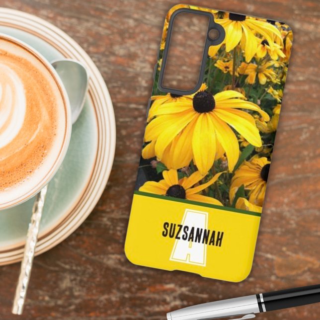 Golden Rudbeckia Black Eyed Susan Flowers Samsung Galaxy S21 Case (Change or remove the template text elements for you or as a special personalized gift idea. )
