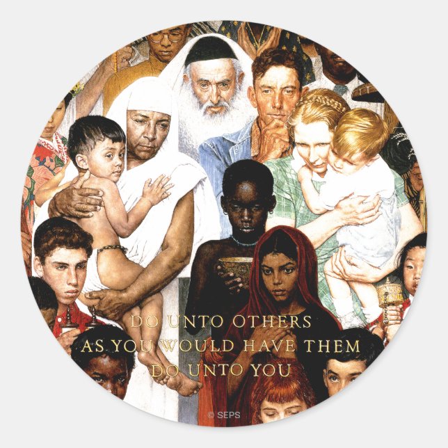 Golden Rule (Do unto others) by Norman Rockwell Classic Round Sticker (Front)