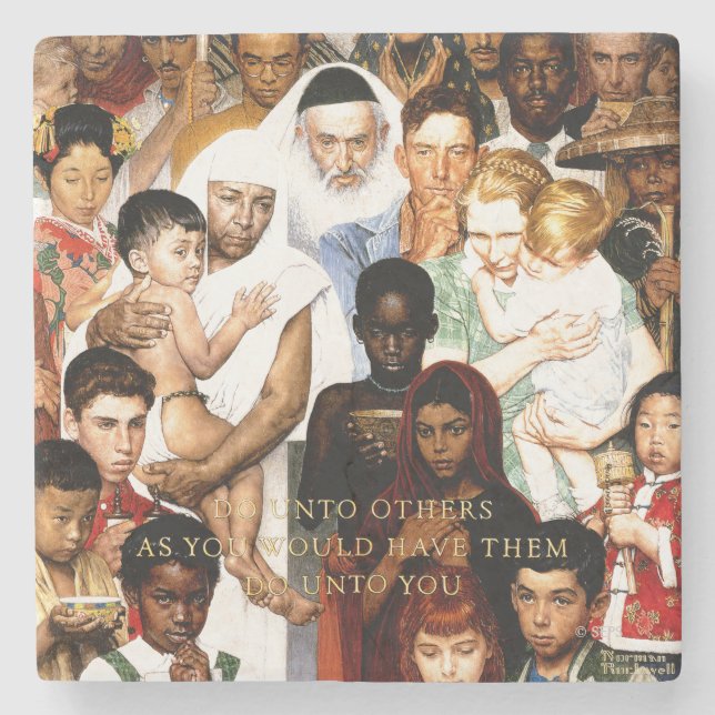 Golden Rule (Do unto others) by Norman Rockwell Stone Coaster (Front)