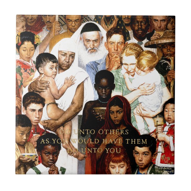 Golden Rule (Do unto others) by Norman Rockwell Tile (Front)