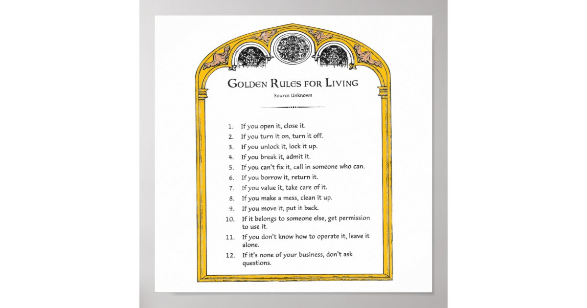 Golden Rules for Living Poster | Zazzle