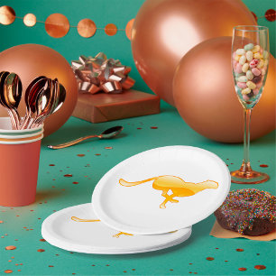 Golden Running Cheetah Silhouette Paper Plate