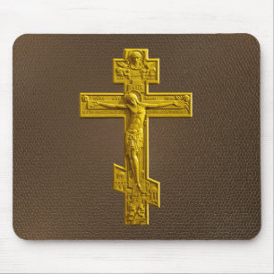 Golden Russian orthodox cross Mouse Mat