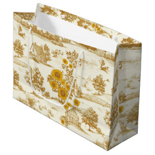 Golden Rustic Sunflower Countryside Toile Pattern Large Gift Bag