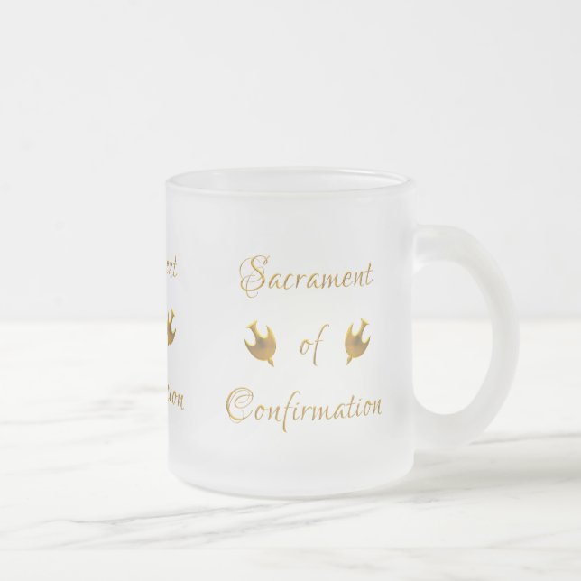 Golden Sacrament of Confirmation and Holy Spirit Frosted Glass Coffee Mug (Right)