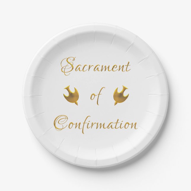 Golden Sacrament of Confirmation and Holy Spirit Paper Plate (Front)