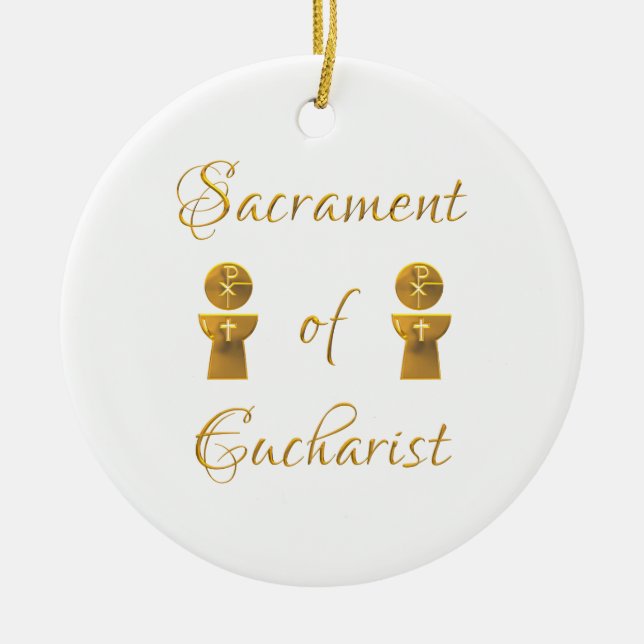 Golden Sacrament of Eucharist Host and Chalice Ceramic Tree Decoration (Front)