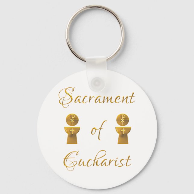Golden Sacrament of Eucharist Host and Chalice Key Ring (Front)