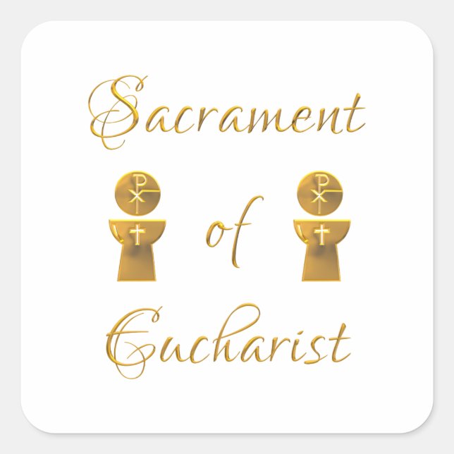 Golden Sacrament of Eucharist Host and Chalice Square Sticker (Front)