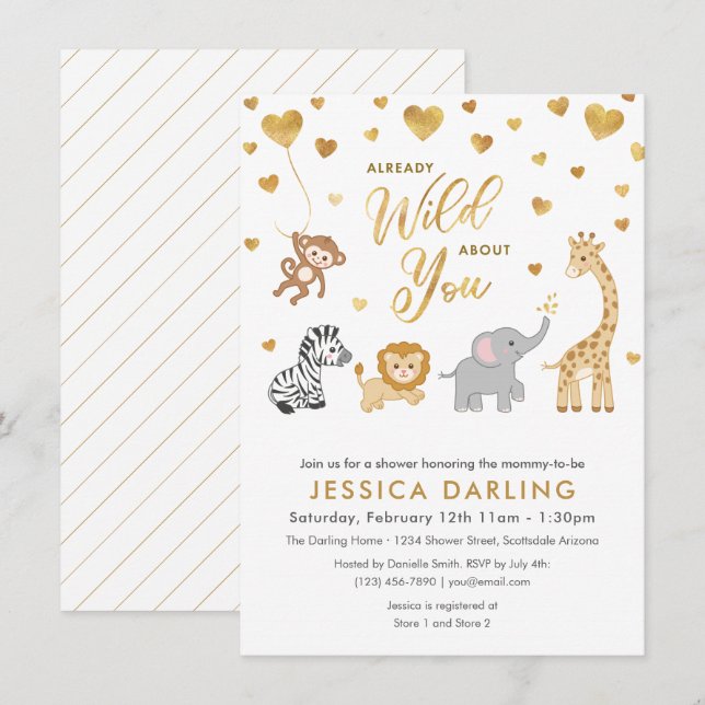 Golden Safari Baby Shower Theme Invitation (Front/Back)