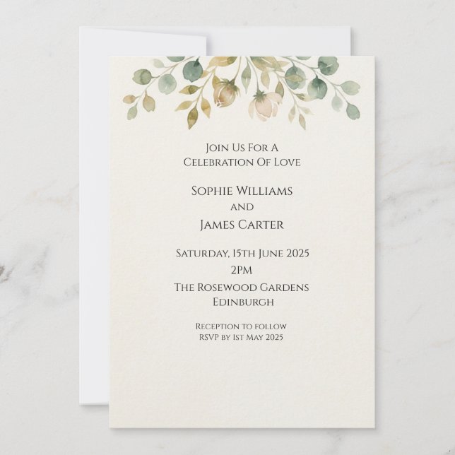 Golden Sage Botanical Border Invitation (Front)