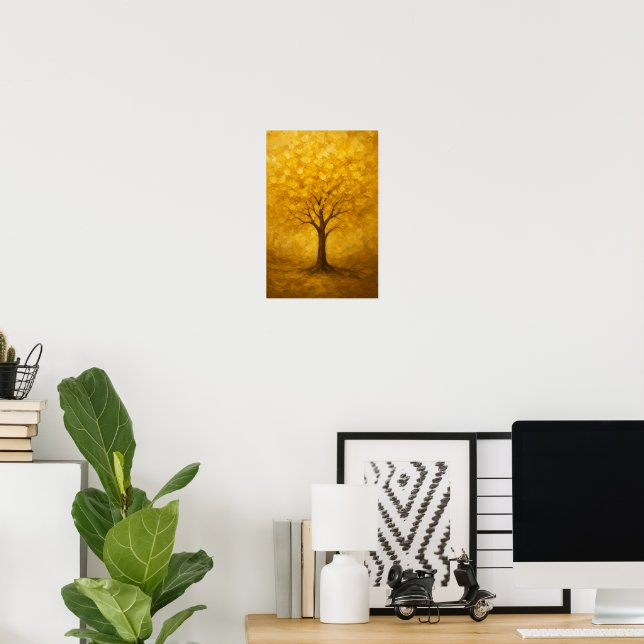 Golden Sakura Dreams – Abstract Wall Art Poster (Home Office)
