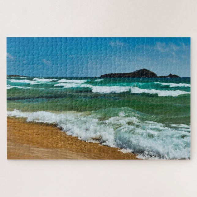 Golden sand beach Italy rough sea big waves Jigsaw Puzzle (Horizontal)