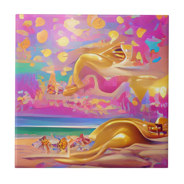 Golden sands pin horizon abstract digital art  tile (Front)