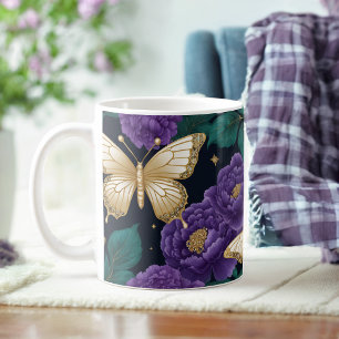 Golden Saphir Butterflies & Purple Peony Delight Coffee Mug