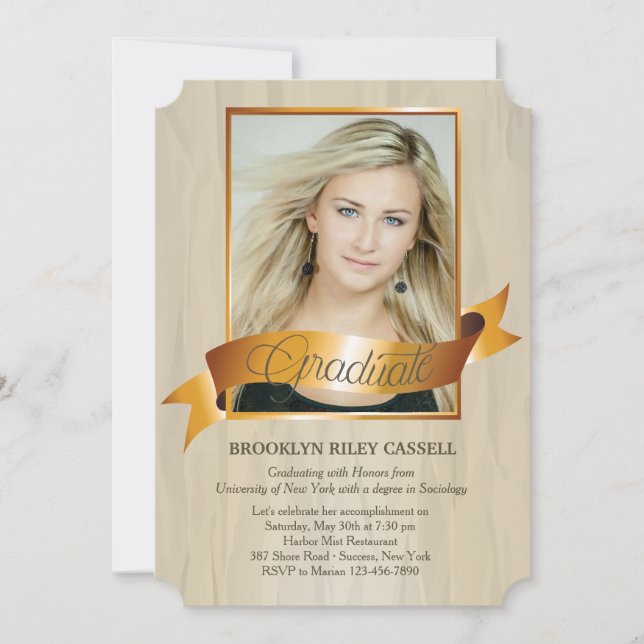Golden Sash Photo Graduation Announcement/Invite Invitation (Front)