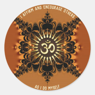 Golden Satin Lace OM Spiritual Affirmations Classic Round Sticker
