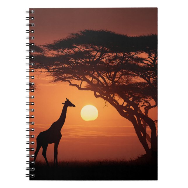 Golden Savannah Sunset Giraffe Silhouette Notebook (Front)