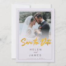 Golden Save the Date couple photo classic card