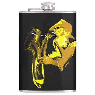 Golden Saxaphonist Hip Flask