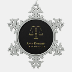 Golden Scales of Justice Customisable Snowflake Pewter Christmas Ornament