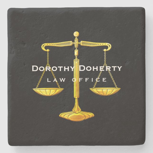 Golden Scales of Justice | Law School Gifts Stone Coaster (Front)