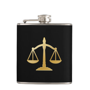 Golden Scales of Justice Law Theme Design Hip Flask