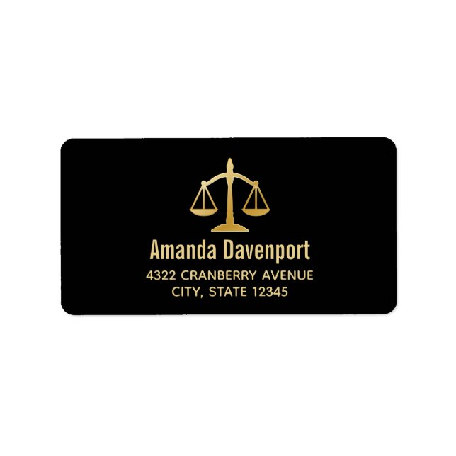 Golden Scales of Justice Law Theme Design Label (Front)