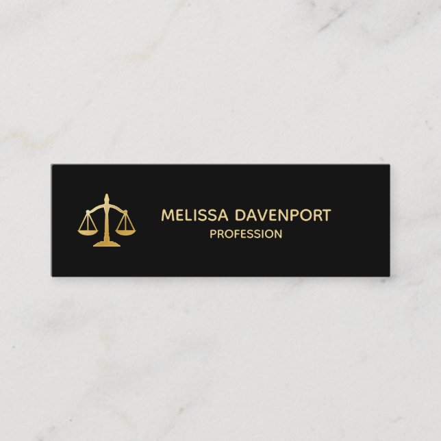 Golden Scales of Justice Law Theme Design Mini Business Card (Front)