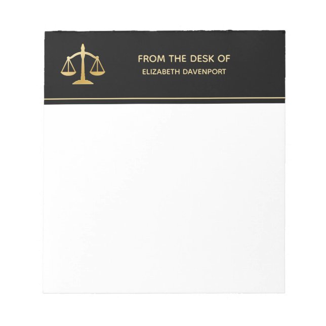 Golden Scales of Justice Law Theme Design Notepad (Front)
