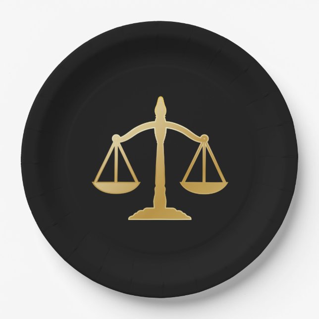 Golden Scales of Justice Law Theme Design Paper Plate (Front)