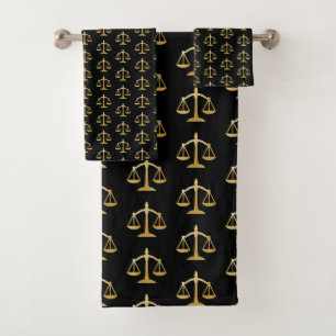 Golden Scales of Justice Law Theme Design Pattern Bath Towel Set