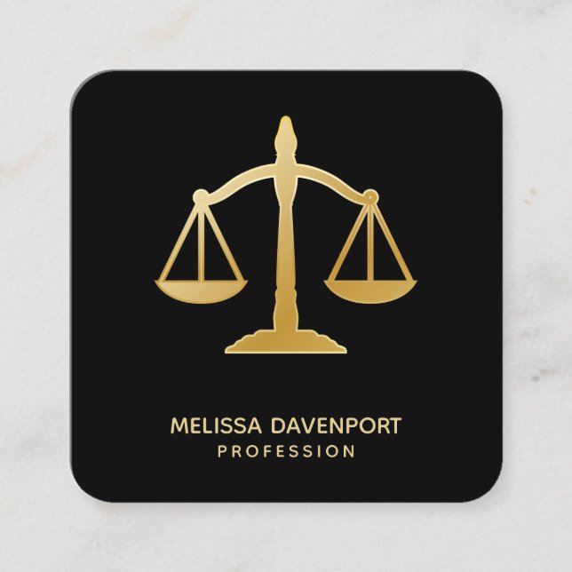 Golden Scales of Justice Law Theme Design Square Business Card (Front)