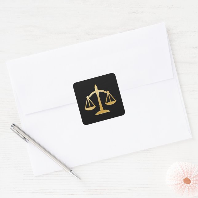 Golden Scales of Justice Law Theme Design Square Sticker (Envelope)