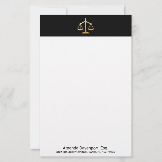 Golden Scales of Justice Law Theme Design Stationery (Front)